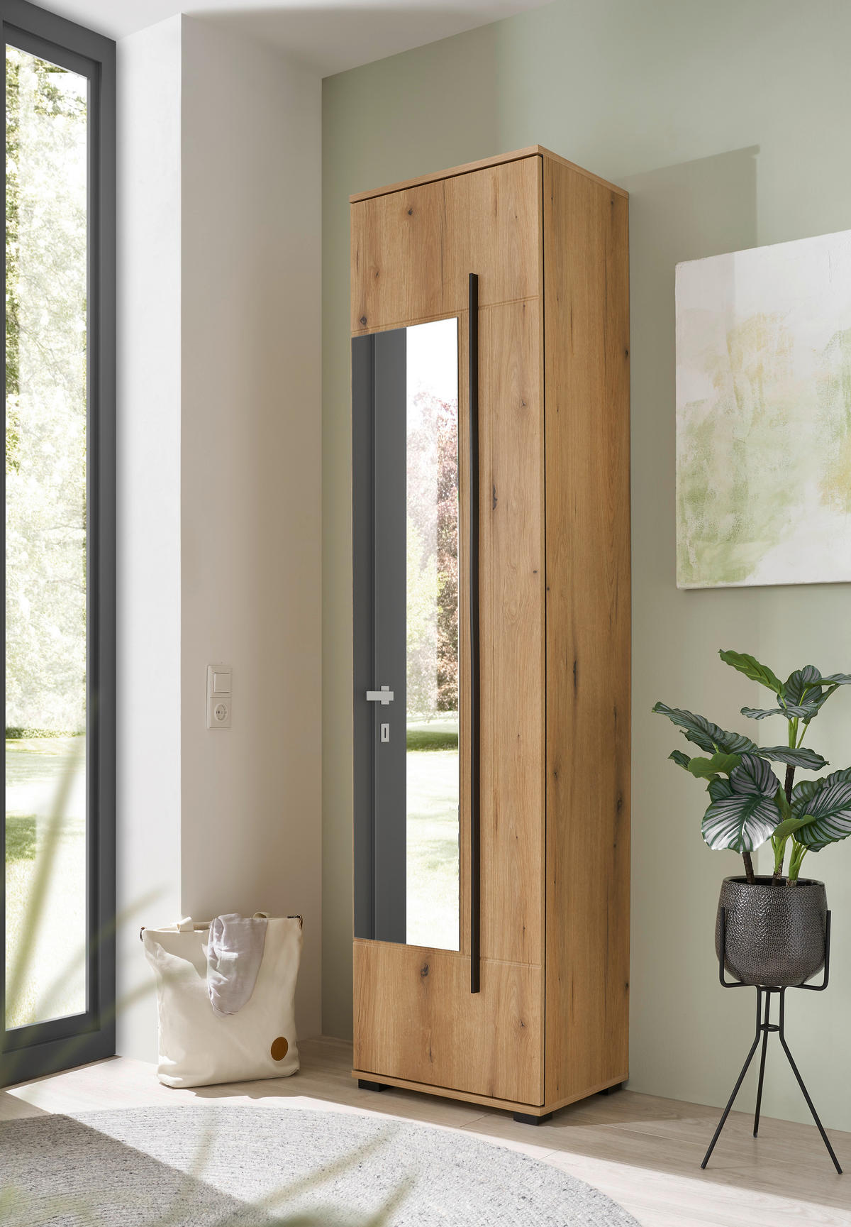 MEHRZWECKSCHRANK 50/201/39 cm  in Eichefarben  - Eichefarben/Schwarz, MODERN, Holzwerkstoff/Kunststoff (50/201/39cm) - MID.YOU