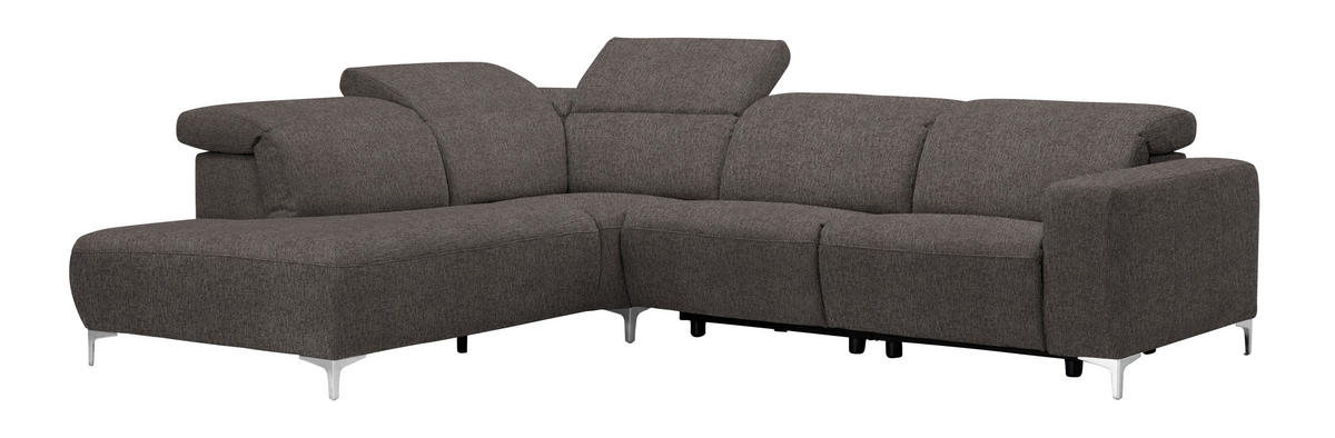 ECKSOFA Graubraun Flachgewebe  - Graubraun, Design, Textil/Metall (238/290cm) - Pure Home Lifestyle