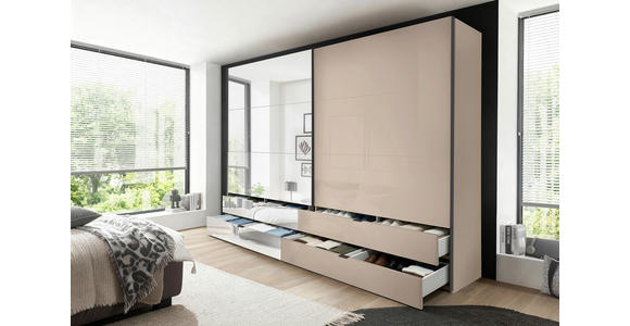 SCHWEBETÜRENSCHRANK 306/222/68 cm 2-türig Elfenbein  - Elfenbein/Schwarz, Design, Glas/Holzwerkstoff (306/222/68cm) - Dieter Knoll