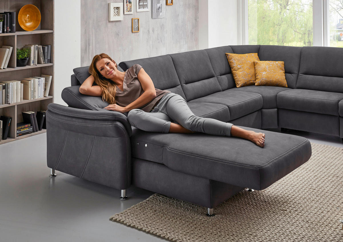 WOHNLANDSCHAFT Grau Mikrofaser  - Beige/Alufarben, Design, Textil/Metall (173/330/262cm) - Beldomo System