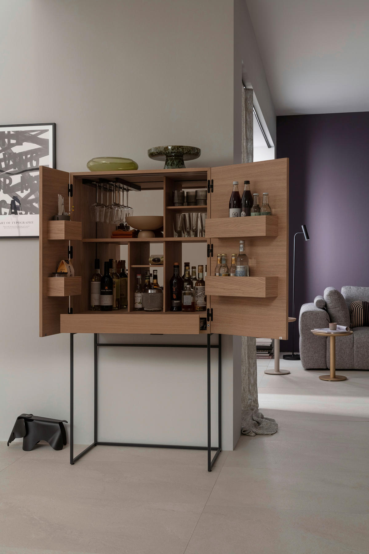 BARSCHRANK Eichefarben  80/165/45 cm  - Eichefarben/Schwarz, Design, Holz/Holzwerkstoff (80/165/45cm) - Schöner Wohnen