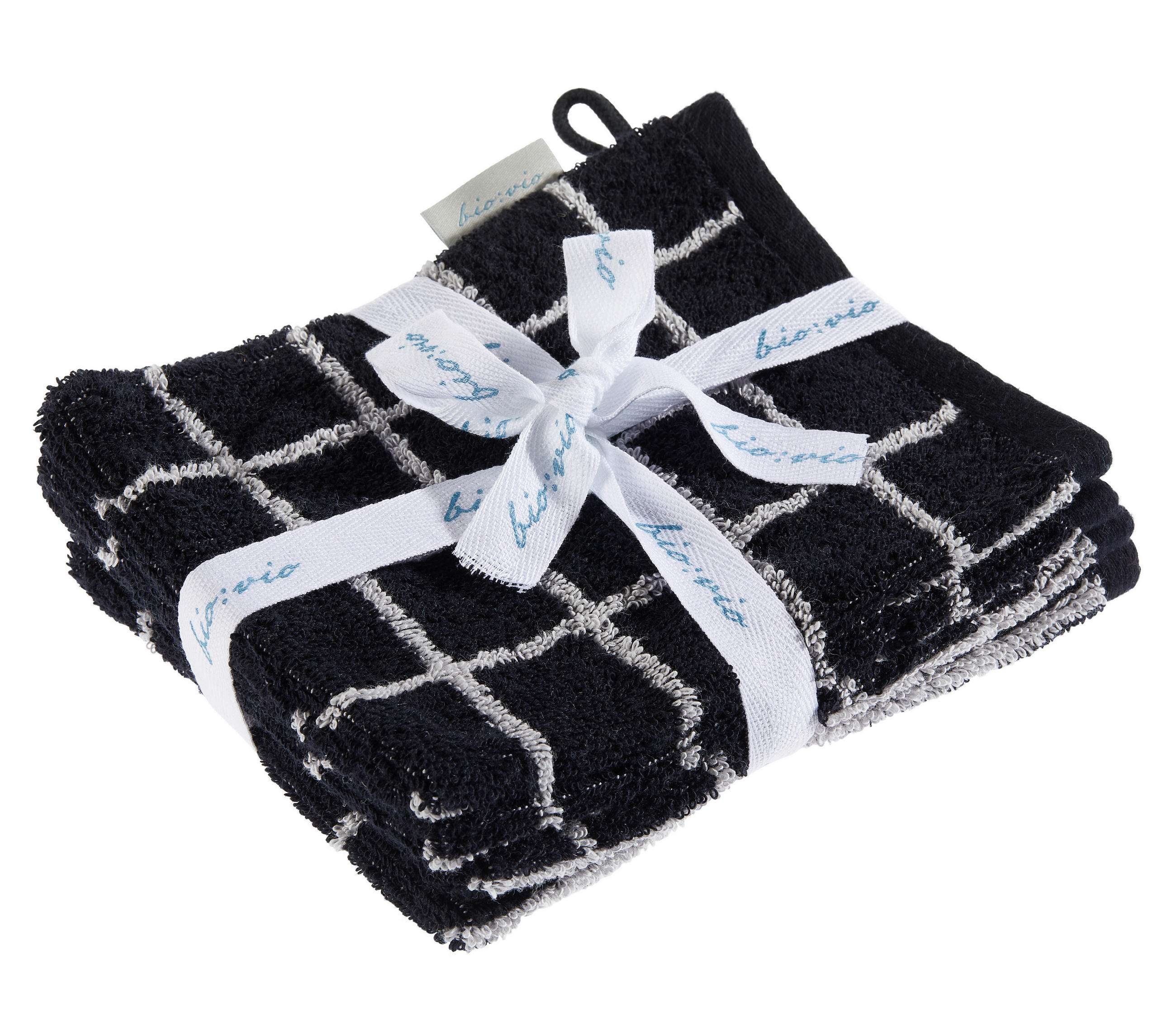 Bio:Vio Waschhandschuhset Champ Schwarz, Silber 16x21 cm