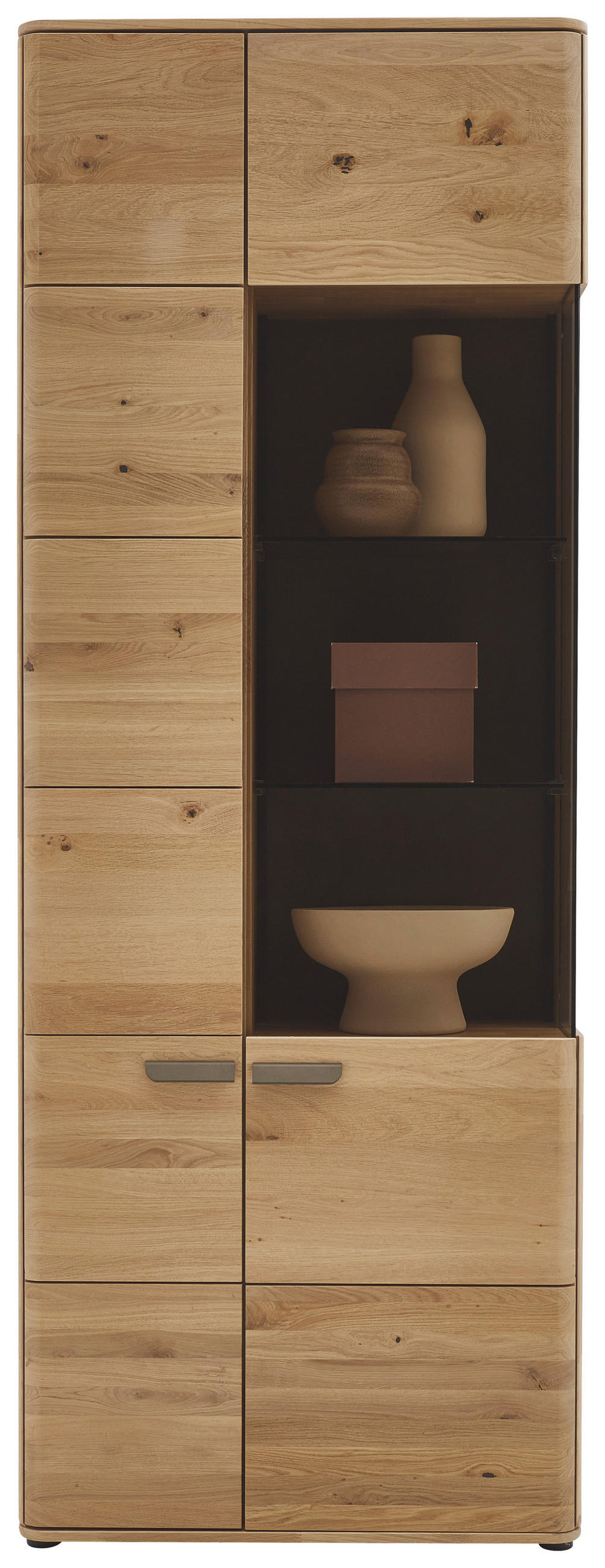 VITRINE  in massiv Wildeiche Wildeiche - Wildeiche/Schwarz, Natur, Glas/Holz (76,9/207/37,1cm) - Valnatura