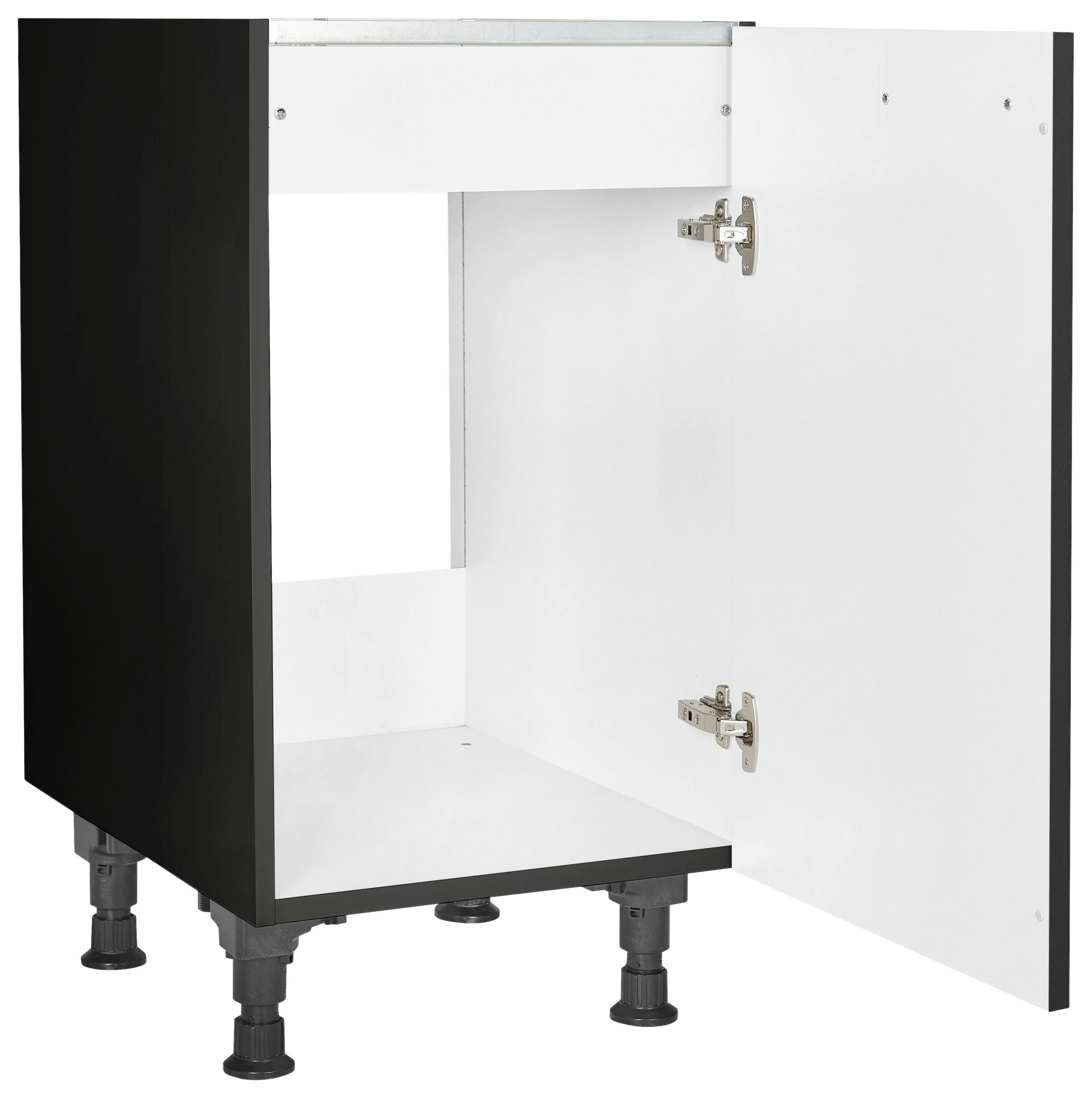 SPÜLENUNTERSCHRANK 45/87/56 cm  in Schwarz  - Edelstahlfarben/Schwarz, MODERN, Holzwerkstoff/Metall (45/87/56cm) - Nobilia