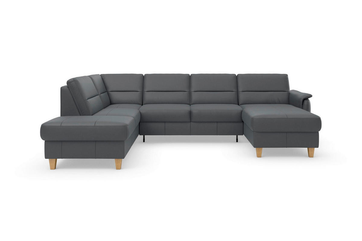 SEDACIA SÚPRAVA, textil, koža, čierna - čierna/farba duba, Basics, koža/drevo (212/308/163cm) - Sit & More