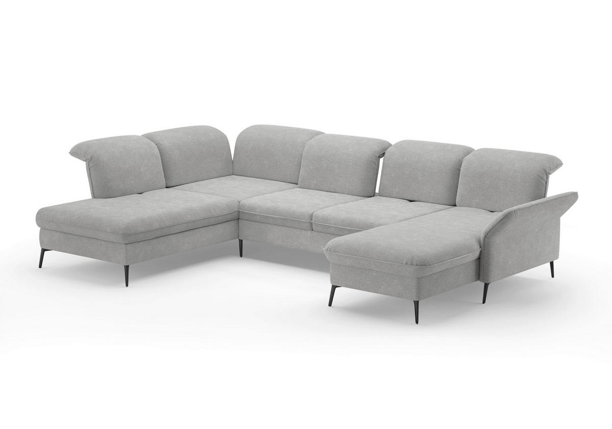 WOHNLANDSCHAFT in Flachgewebe Hellgrau  - Hellgrau/Schwarz, KONVENTIONELL, Textil/Metall (231/359/198cm) - Sit & More