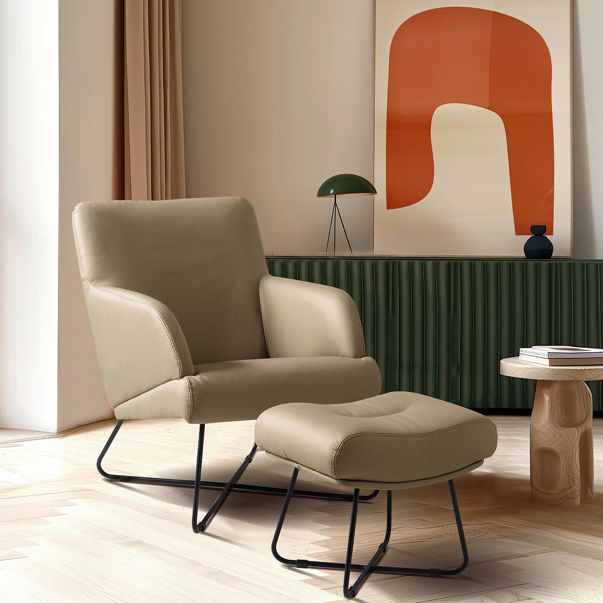 SESSEL in Echtleder Hellgrau  - Hellgrau/Schwarz, Design, Leder/Metall (67/87/74cm) - Livetastic