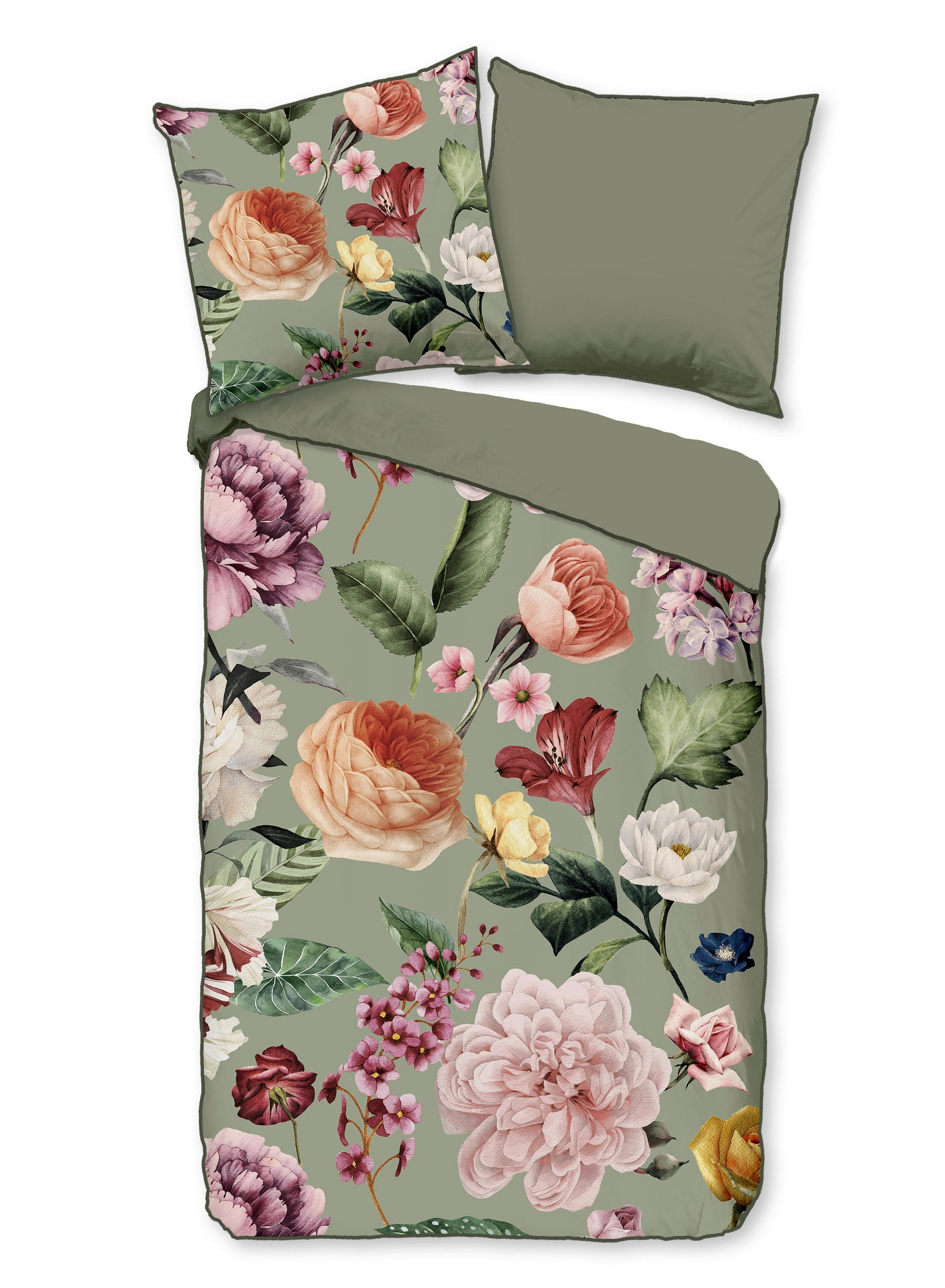 WENDEBETTWÄSCHE Fiori Satin 135/200 cm  - Jadegrün/Mintgrün, Natur, Textil (135/200cm)