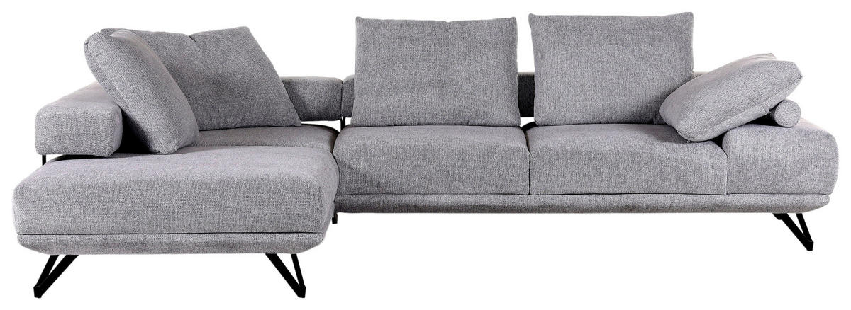 ECKSOFA in Flachgewebe Grau  240/310 cm  - Schwarz/Grau, KONVENTIONELL, Textil/Metall (240/310cm) - MID.YOU