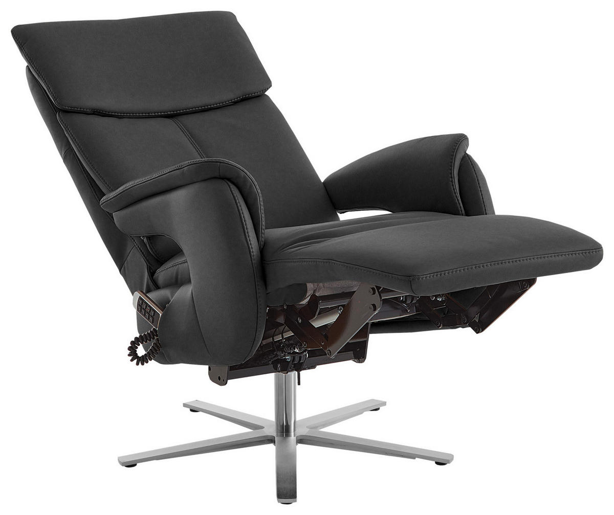 RELAXSESSEL in Leder Anthrazit  - Edelstahlfarben/Anthrazit, Design, Leder/Metall (70/124/85cm) - Cantus
