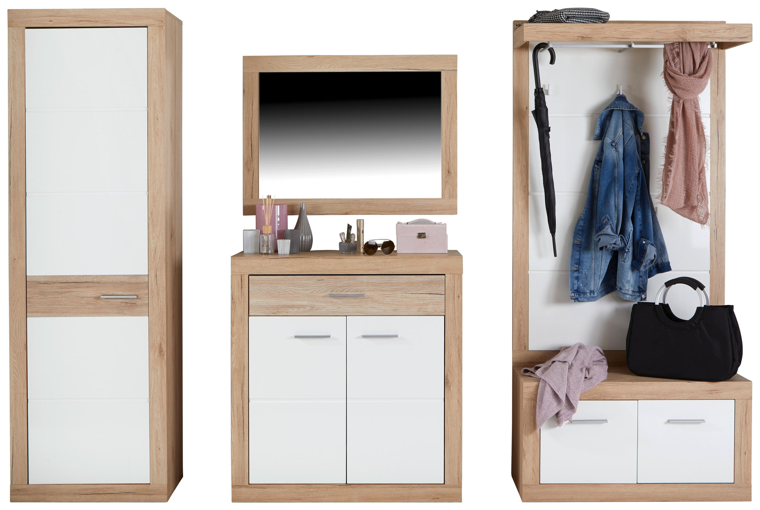 Garderoben-set Malta San Remo/weiß 5--Teilig. Mit Spiegel