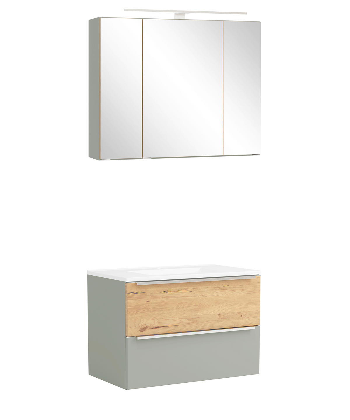 BADEZIMMER 2-teilig  in 80 cm  - Schilfgrün/Wildeiche, Trend, Glas/Holzwerkstoff (80cm) - Held