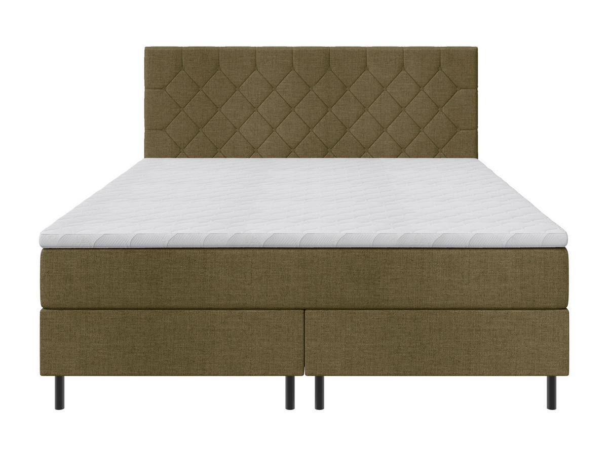 BOXSPRINGBETT 140/200 cm,  in Olivgrün, Matratze, Topper, H2 = mittel  - Schwarz/Olivgrün, KONVENTIONELL, Textil/Metall (140/200cm) - Chameo