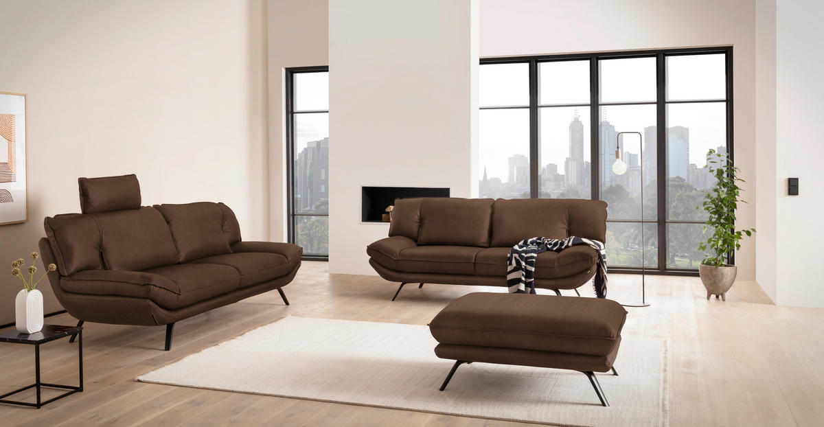 3-SITZER-SOFA in Echtleder Dunkelbraun  - Dunkelbraun/Schwarz, Design, Leder/Metall (226/95/95cm) - Celina