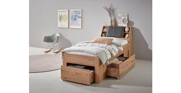 STAURAUMBETT 90/200 cm in Eiche Artisan - Eiche Artisan/Grau, KONVENTIONELL, Holzwerkstoff/Textil (90/200cm) - Carryhome
