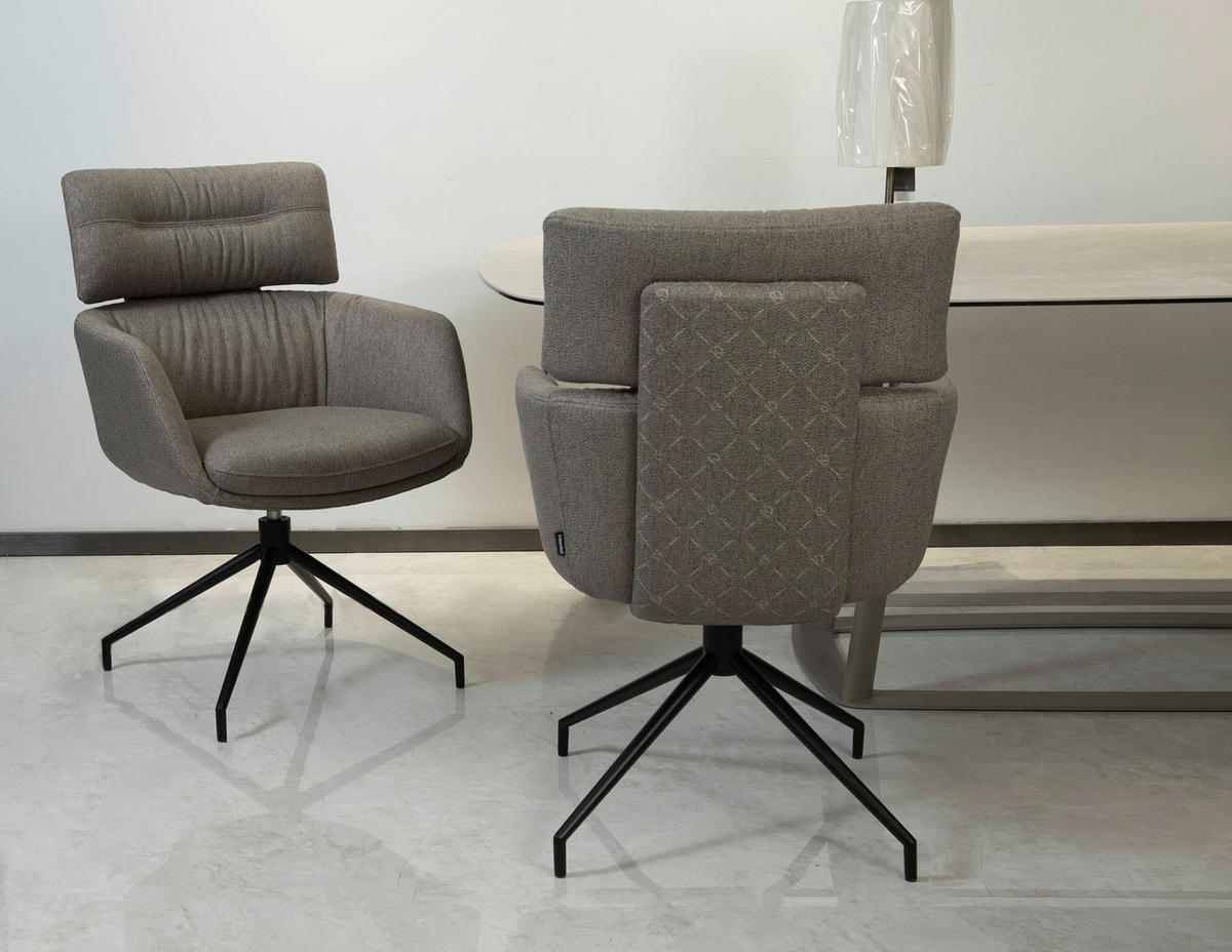 ARMLEHNSTUHL  Stoffauswahl, Sitzfläche 360° drehbar, automatische Rückholfunktion Webstoff  Grau, Schwarz  - Schwarz/Grau, Design, Textil/Metall (62/92/66cm) - Dieter Knoll