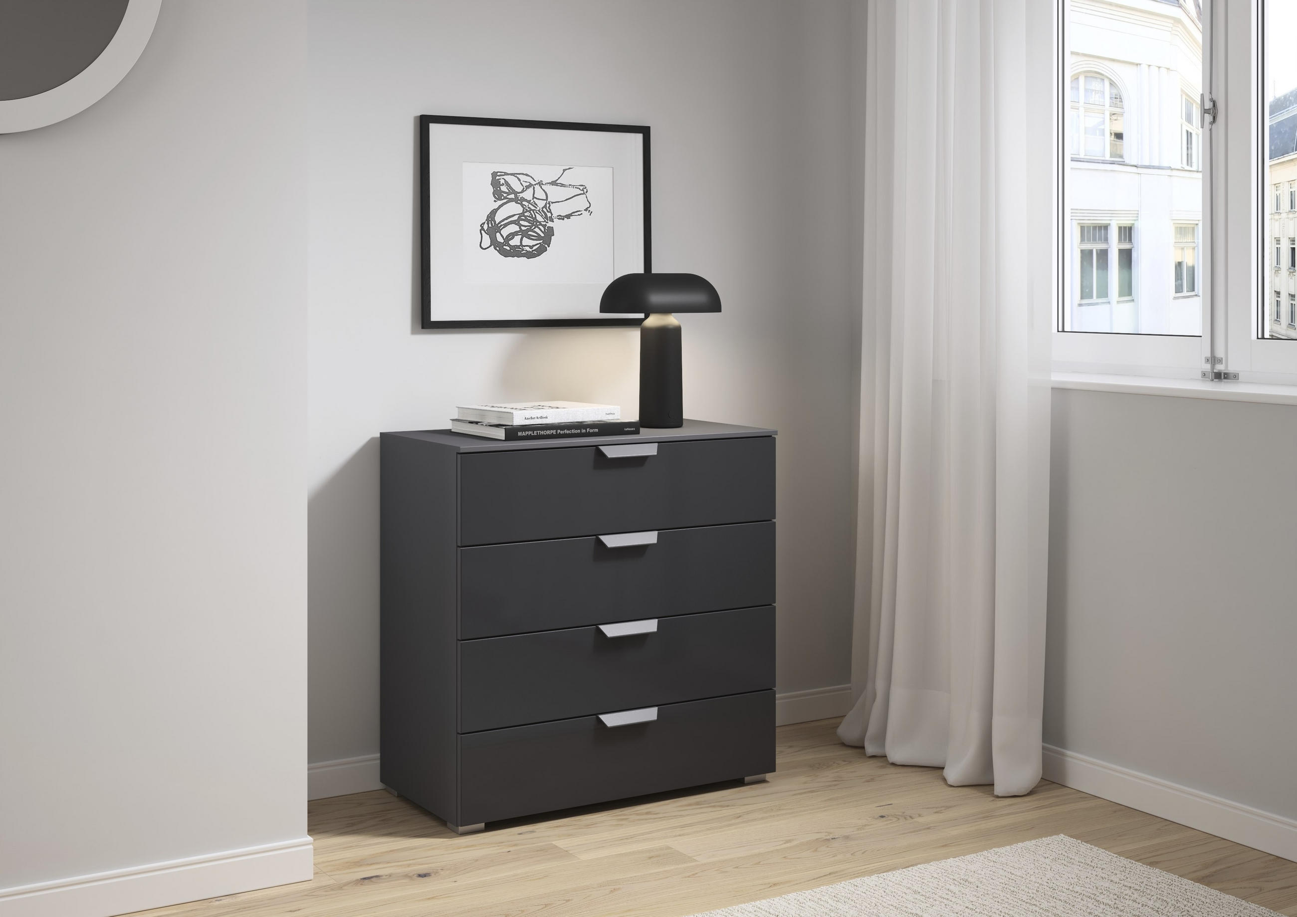 KOMMODE in 80/81/42 cm - Dunkelgrau/Anthrazit, Design, Glas/Holzwerkstoff (80/81/42cm) - Carryhome
