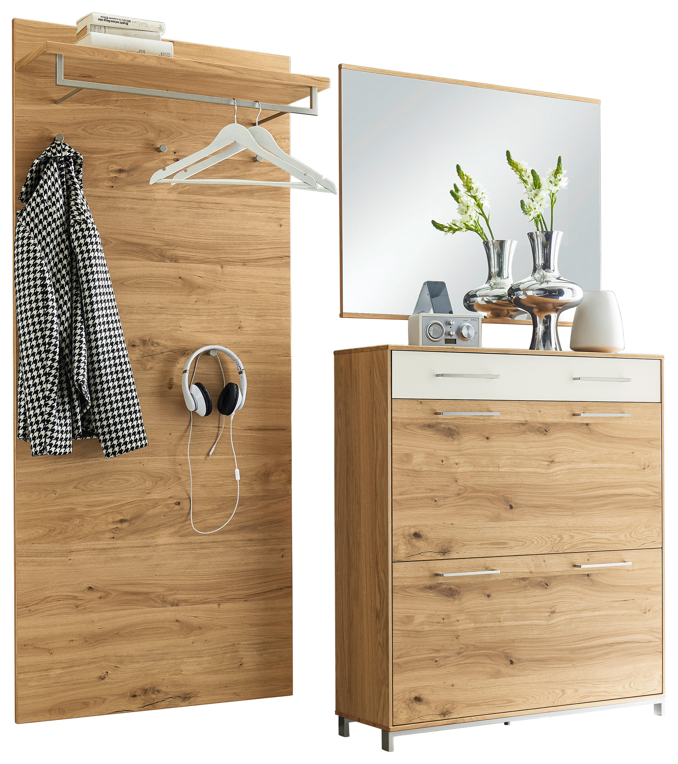 GARDEROBE 3-teilig 190/195/31 cm  - Weiss/Eichefarben, Design, Glas/Holz (190/195/31cm)