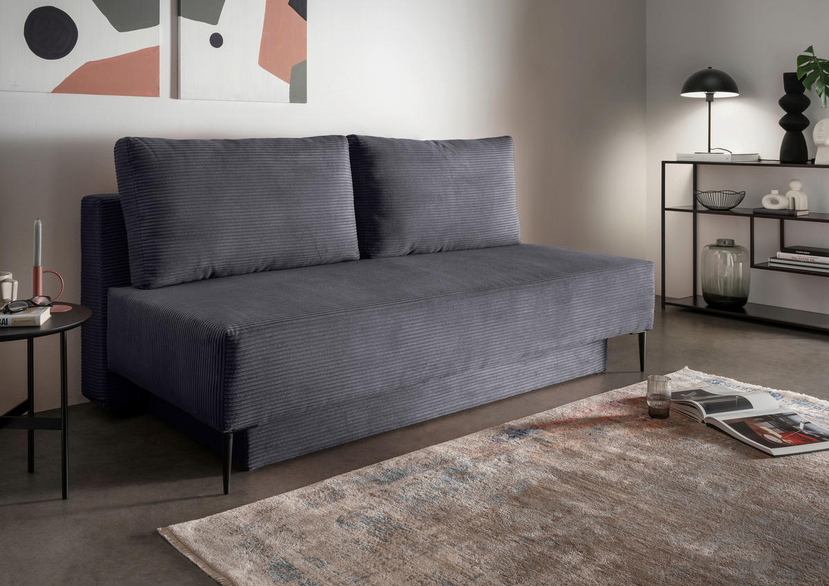 SCHLAFSOFA in Cord Grau  - Schwarz/Grau, Modern, Textil/Metall (198/90/100cm) - Livetastic