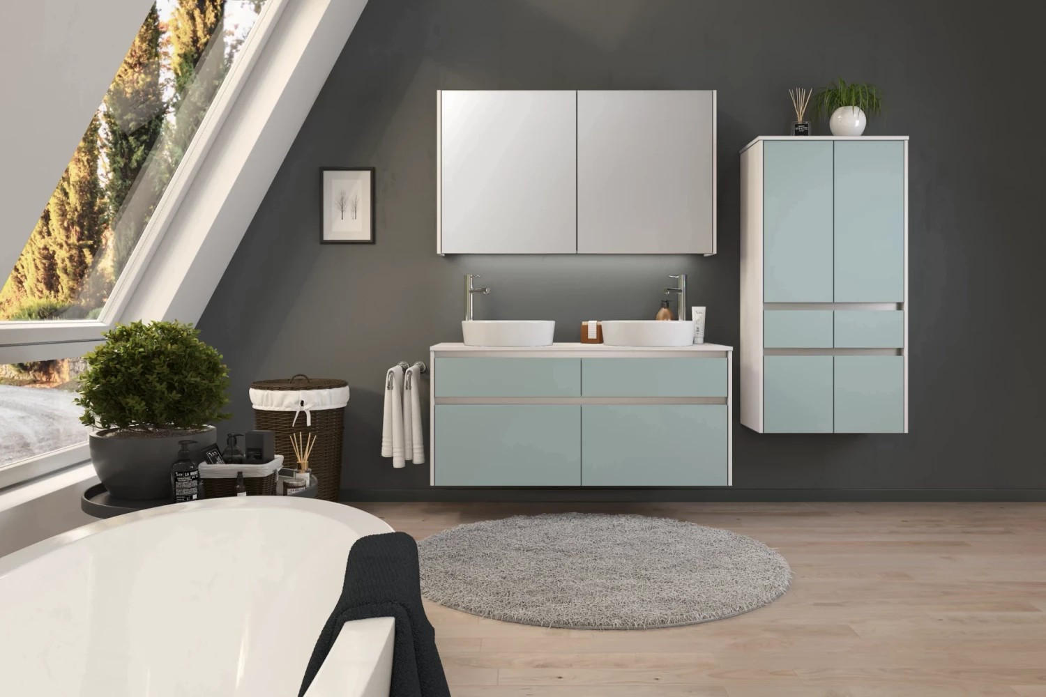 Badmöbel-set 3-tlg. Toronto B: Ca. 202 Cm Hellgrau/türkis