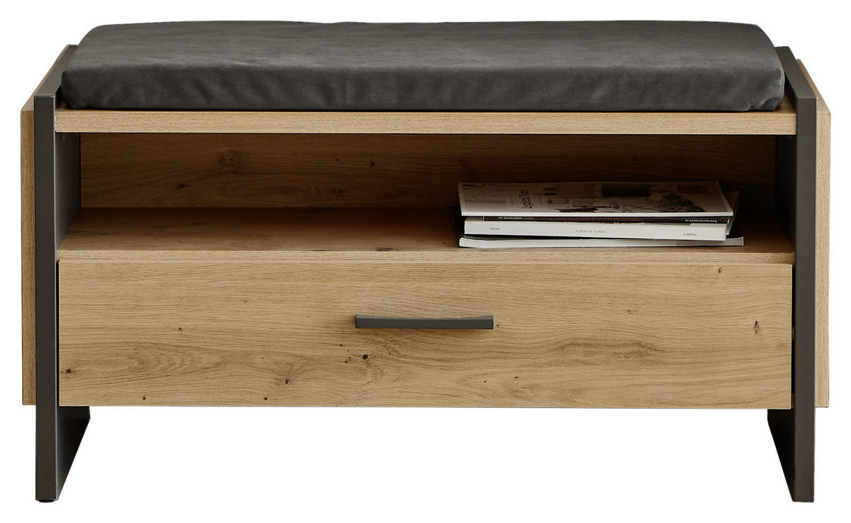 ŠATNÍ LAVICE, šedá, dub artisan, 87,1/47,9/41,3 cm - šedá/černá, Trend, kompozitní dřevo/textil (87,1/47,9/41,3cm) - Hom`in