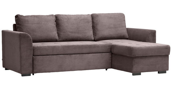 ECKSOFA Braun Cord, Velours  - Schwarz/Braun, Design, Kunststoff/Textil (155/243cm) - Xora