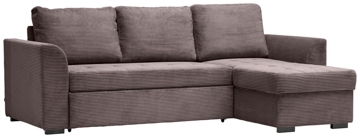 ECKSOFA in Cord, Velours Braun  - Schwarz/Braun, Design, Kunststoff/Textil (243/155cm) - Xora