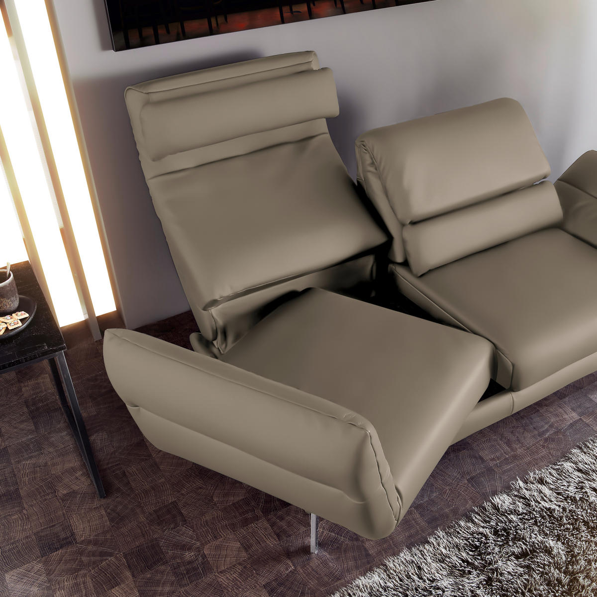 2-SITZER-SOFA Echtleder Taupe  - Taupe/Chromfarben, Design, Leder/Metall (178-226/82/96-177cm) - Dieter Knoll