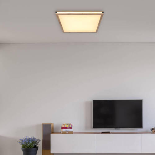 LED-TAKLAMPA 36 W 60/60/7,5 cm  - vit/opal, Natur, metall/trämaterial (60/60/7,5cm) - Globo