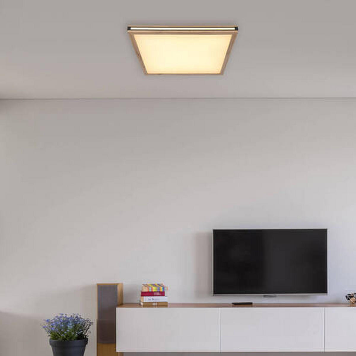 LED-TAKLAMPA 36 W 60/60/7,5 cm  - vit/opal, Natur, metall/trämaterial (60/60/7,5cm) - Globo