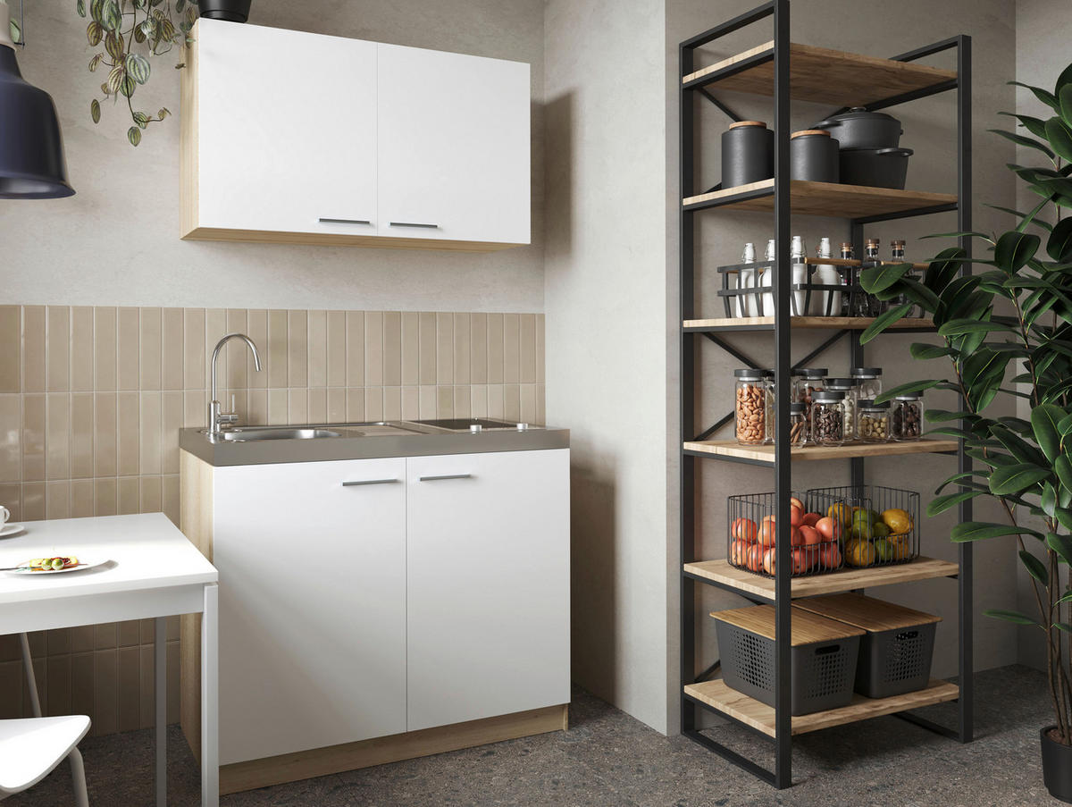 MINIKÖK 100 cm   i vit, ekfärgad  - vit/silver, Basics, metall/trämaterial (100cm) - Respekta