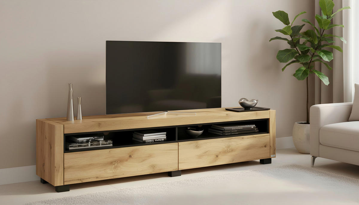 NISKA KOMODA   180/46/40 cm   crna, boja hrasta   - boja hrasta/crna, Dizajnerski, pločasti materijal (180/46/40cm) - Xora
