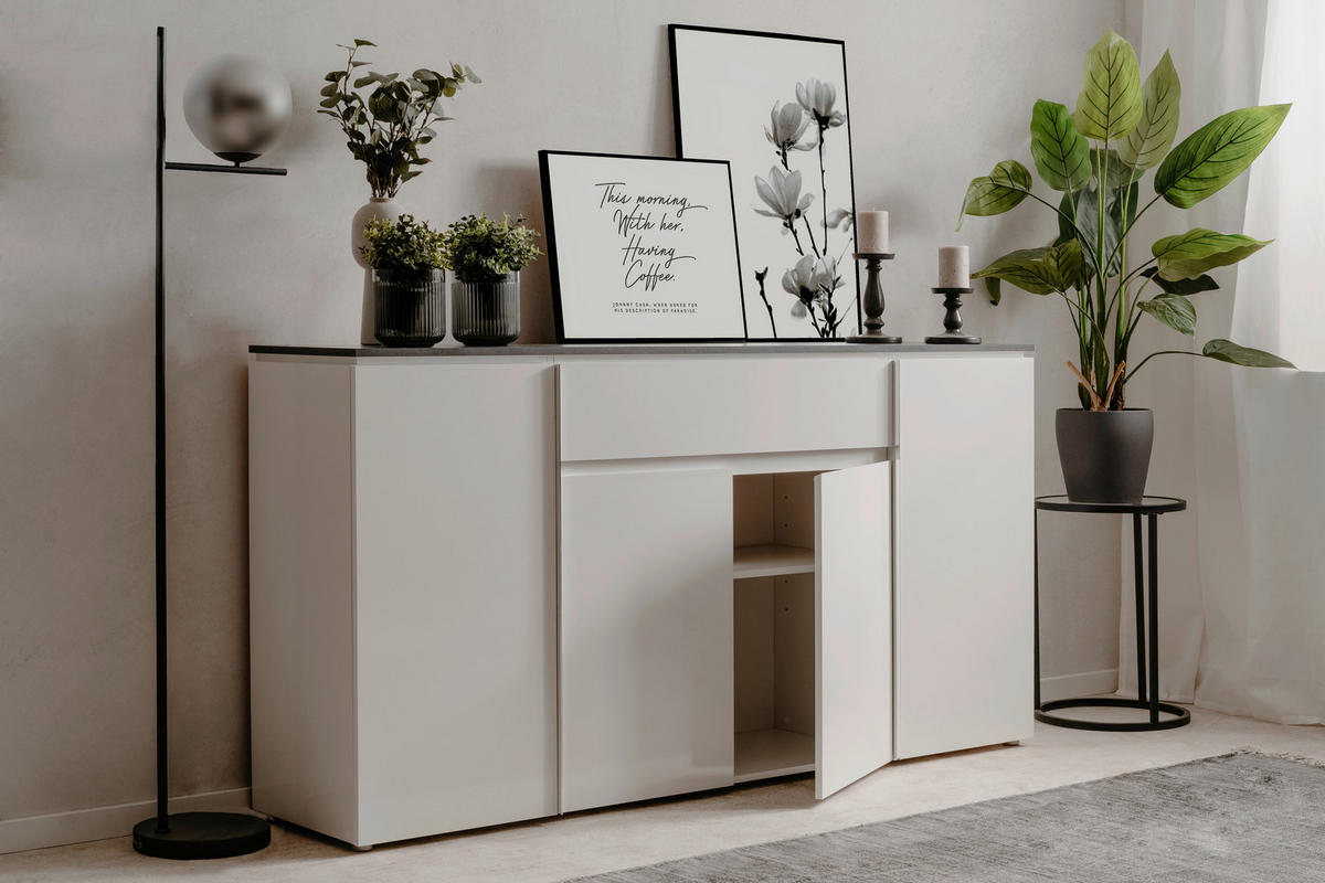 SIDEBOARD  in 177,5/92/40 cm  - Chromfarben/Weiß Hochglanz, Design, Holzwerkstoff/Kunststoff (177,5/92/40cm) - Livetastic