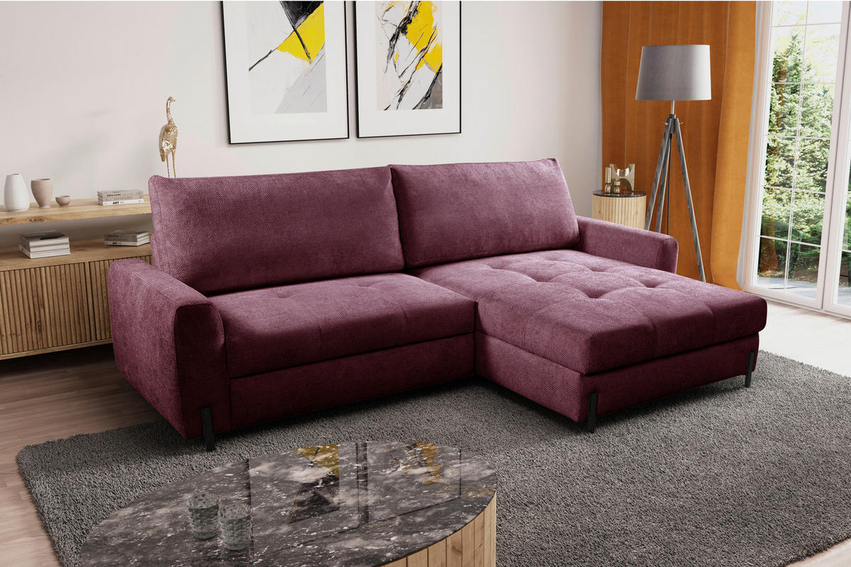 ECKSOFA in Struktur Bordeaux  - Bordeaux/Schwarz, Design, Textil/Metall (265/162cm) - MID.YOU