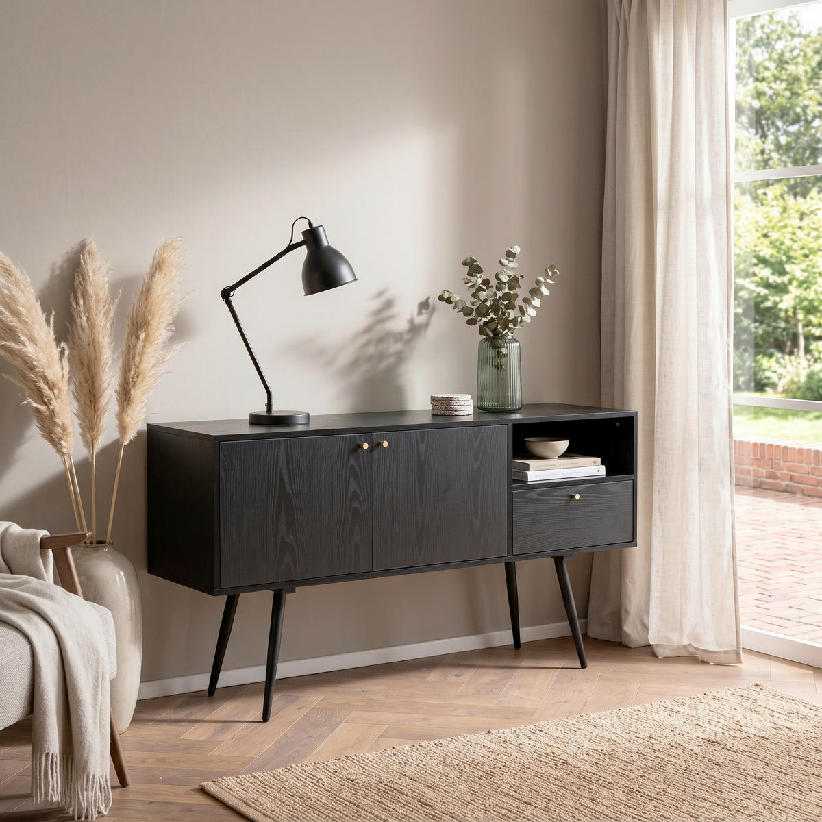 SIDEBOARD  140/75/40 cm 1 låda(or)  - svart/guldfärgad, Klassisk, metall/trämaterial (140/75/40cm) - Livetastic