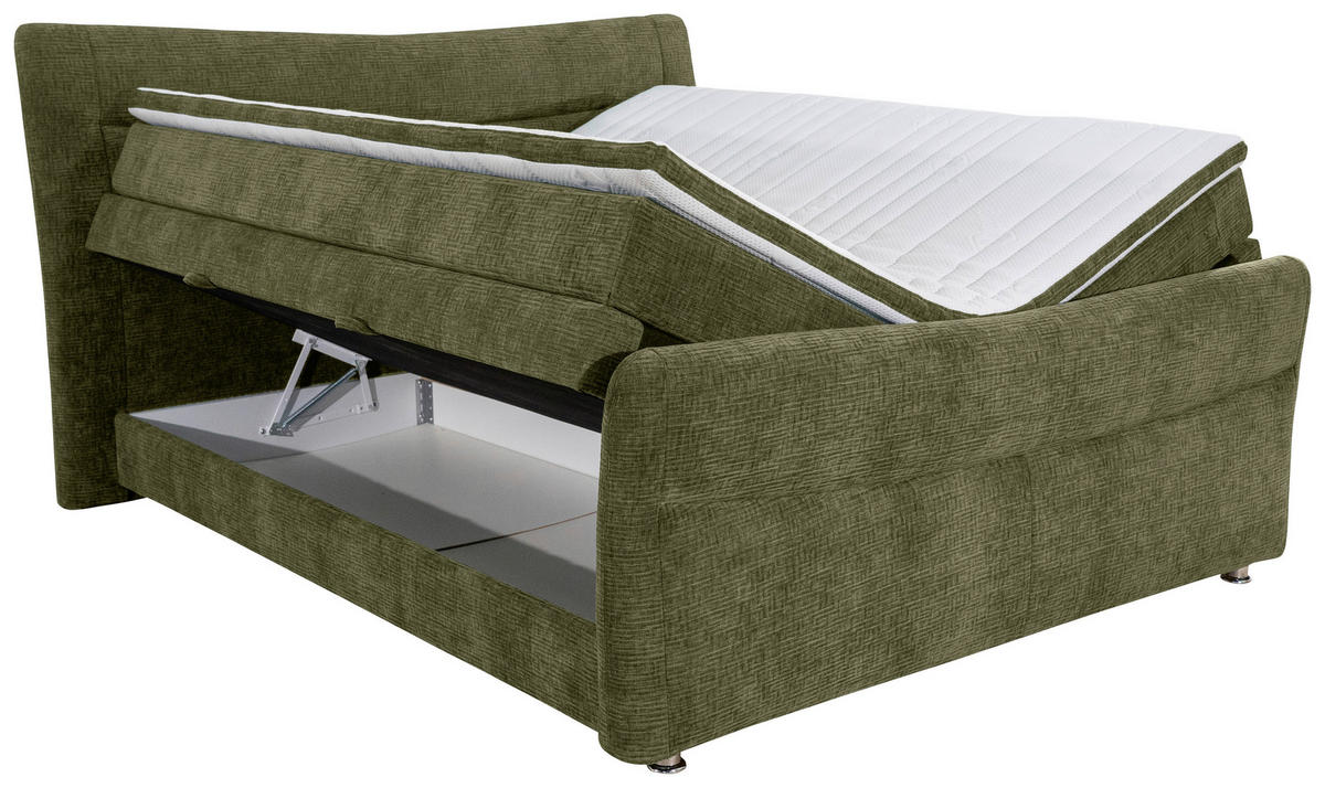 BOXSPRINGBETT 160/200 cm  in Olivgrün  - Chromfarben/Olivgrün, KONVENTIONELL, Textil/Metall (160/200cm) - Esposa