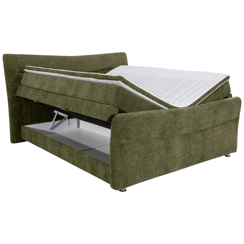 Thumbnail - Esposa Boxspringbett, Olivgrün, Textil, H2, Höhe ca. 18 cm, 140x200 cm, Bettkasten, Topper durchgehend, Matratze in vers...