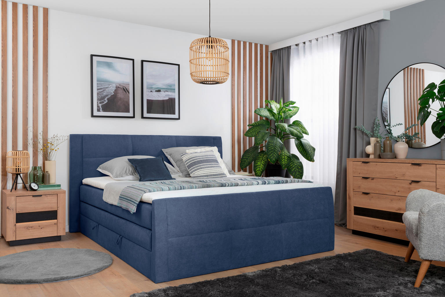 BOXSPRINGBETT 180/200 cm in Blau - Einrichtungsbeispiel