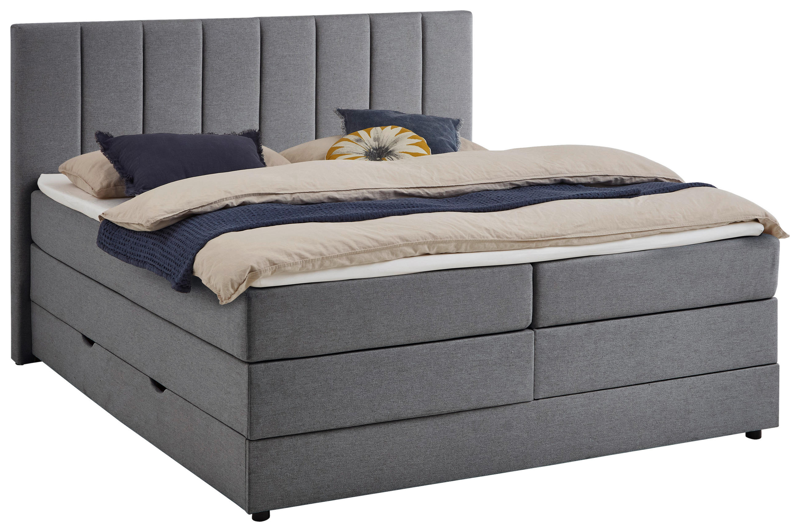 BOXBETT 180/200 cm,  in Anthrazit, Matratze, gepolstertes Kopfteil, Bettkasten, Topper, H3 = fest  - Anthrazit/Schwarz, Basics, Holz/Textil (180/200cm) - Boxxx