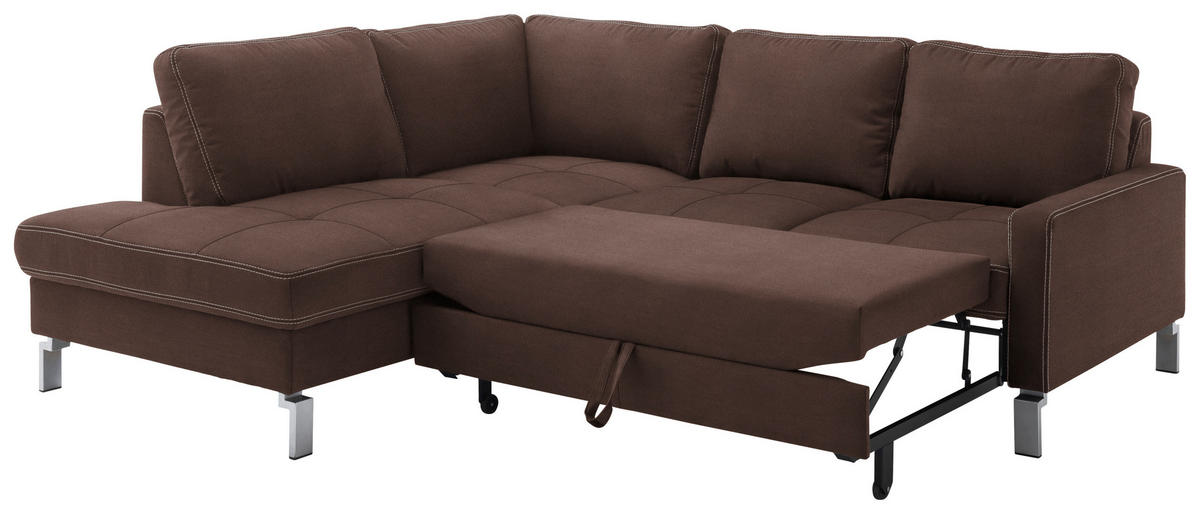 ECKSOFA in Mikrofaser Braun  - Chromfarben/Beige, Design, Textil/Metall (200/229cm) - Pure Home Lifestyle