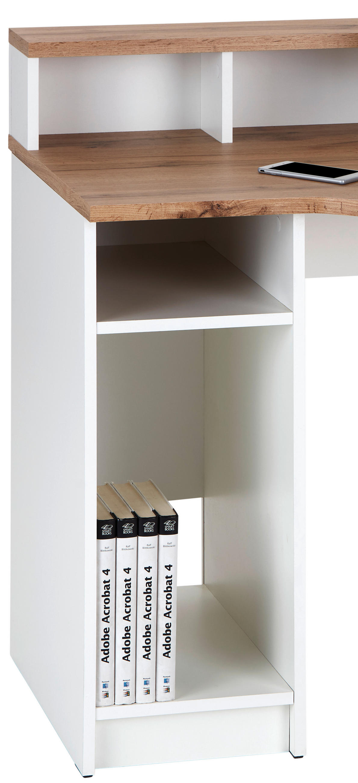 PISALNA MIZA leseni material bela, barve hrasta  - črna/barve hrasta, Moderno, umetna masa/leseni material (150/91/68cm) - Carryhome