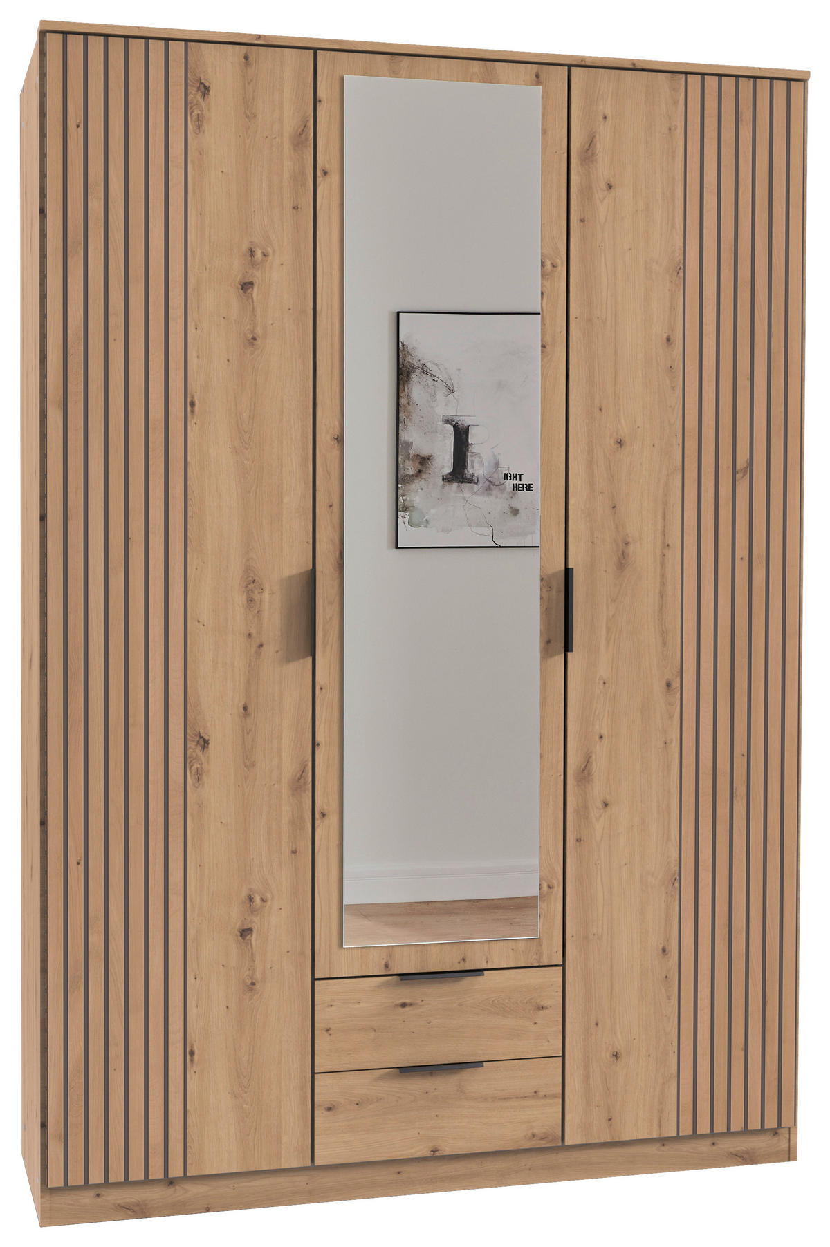 KLEIDERSCHRANK  in Eiche Artisan  - Schwarz/Eiche Artisan, KONVENTIONELL, Glas/Holzwerkstoff (135/199/58cm) - Boxxx