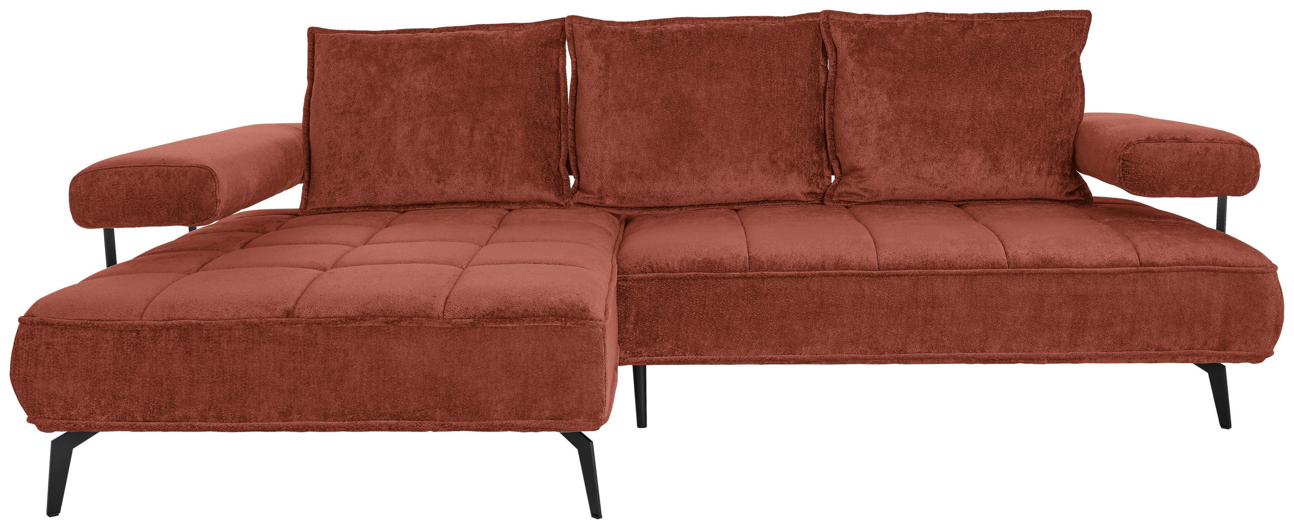 ECKSOFA in Webstoff Terracotta  - Terracotta/Schwarz, Design, Textil/Metall (180/266cm) - Welnova