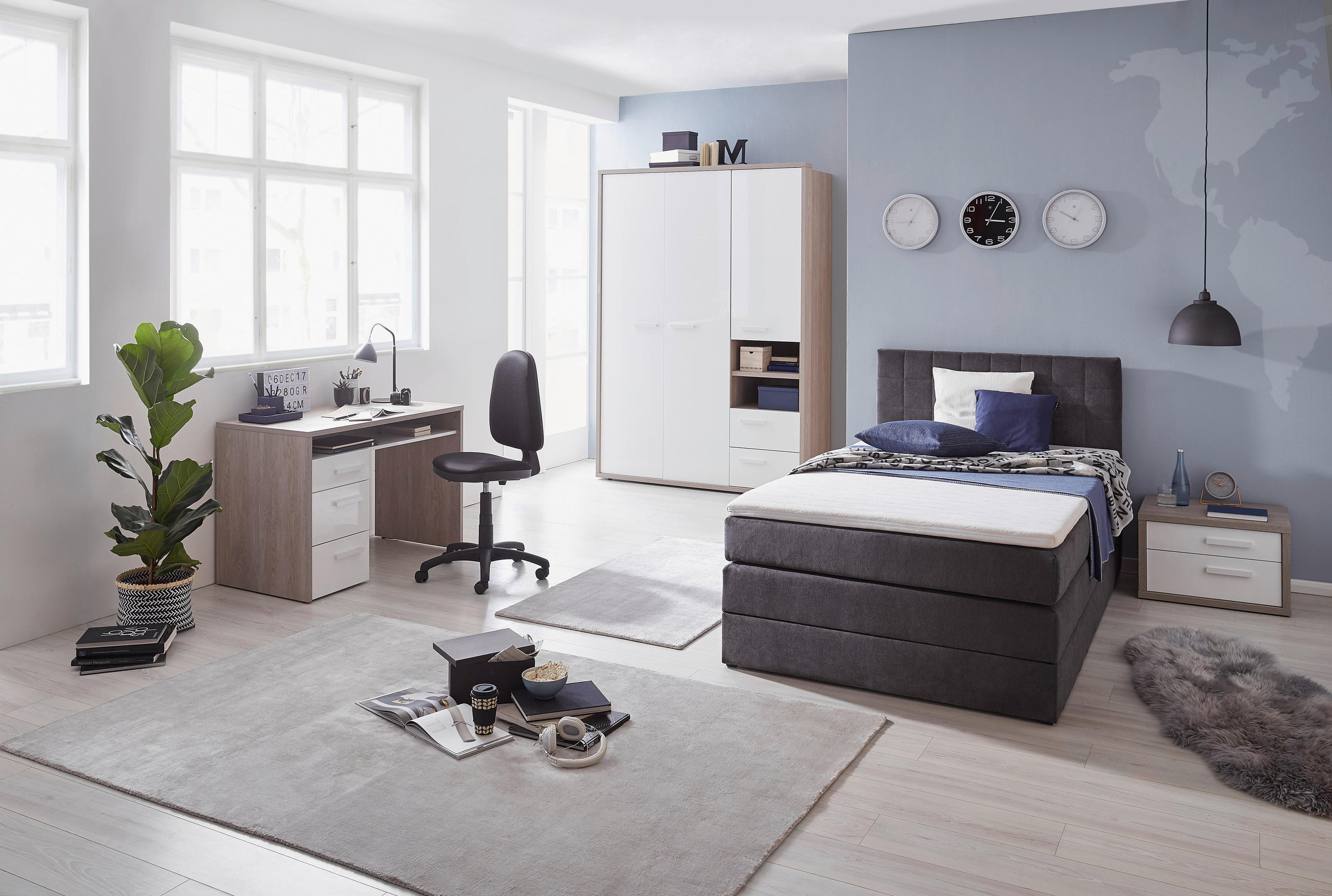 BOXSPRINGBETT 140/200 cm  in Anthrazit  - Anthrazit/Schwarz, Design, Kunststoff/Textil (140/200cm) - Xora