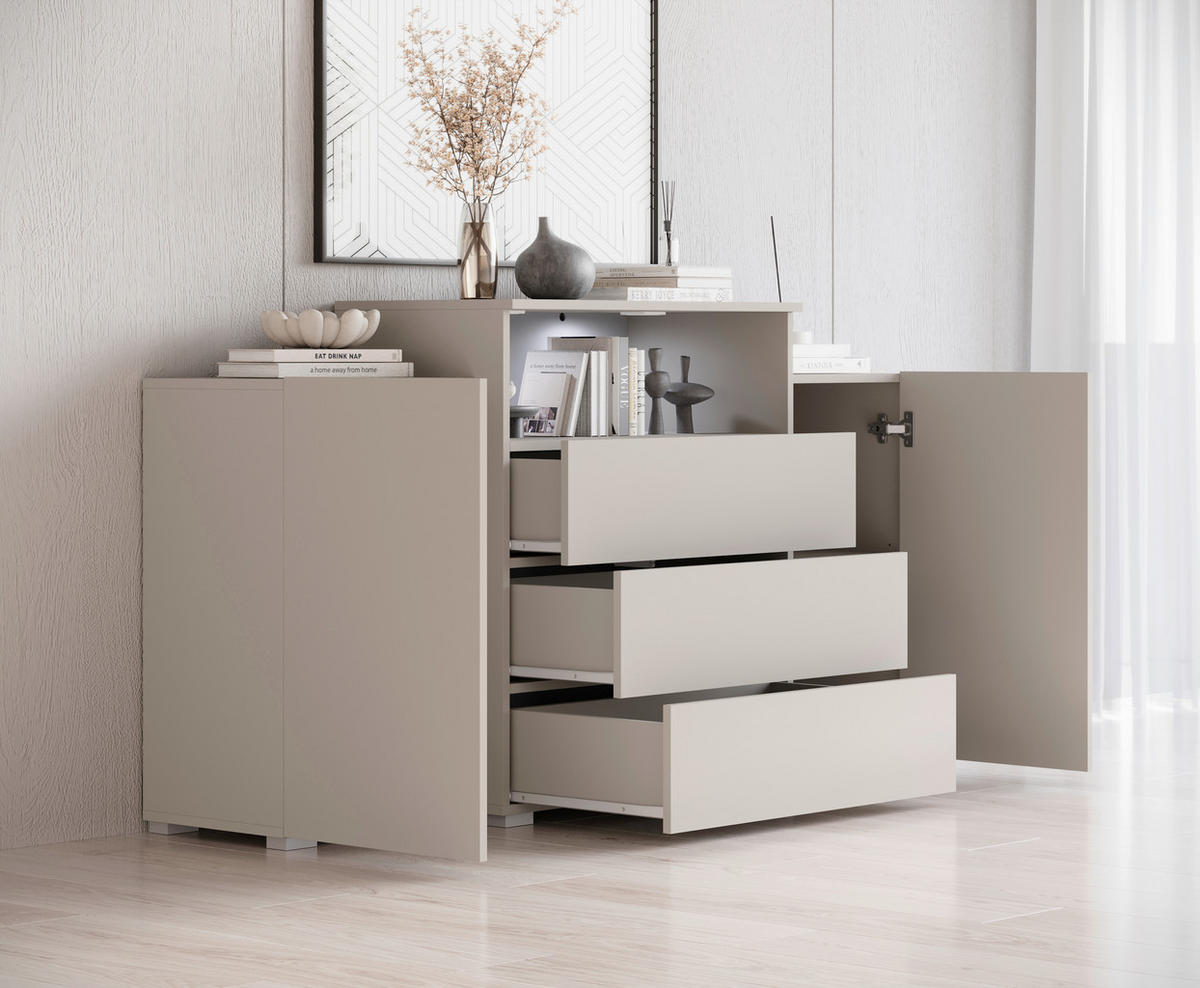 ŠIROKÁ KOMODA, béžová, kašmírová, 150/81/37 cm - sivá/kašmírová, Lifestyle, kompozitné drevo/plast (150/81/37cm) - P & B