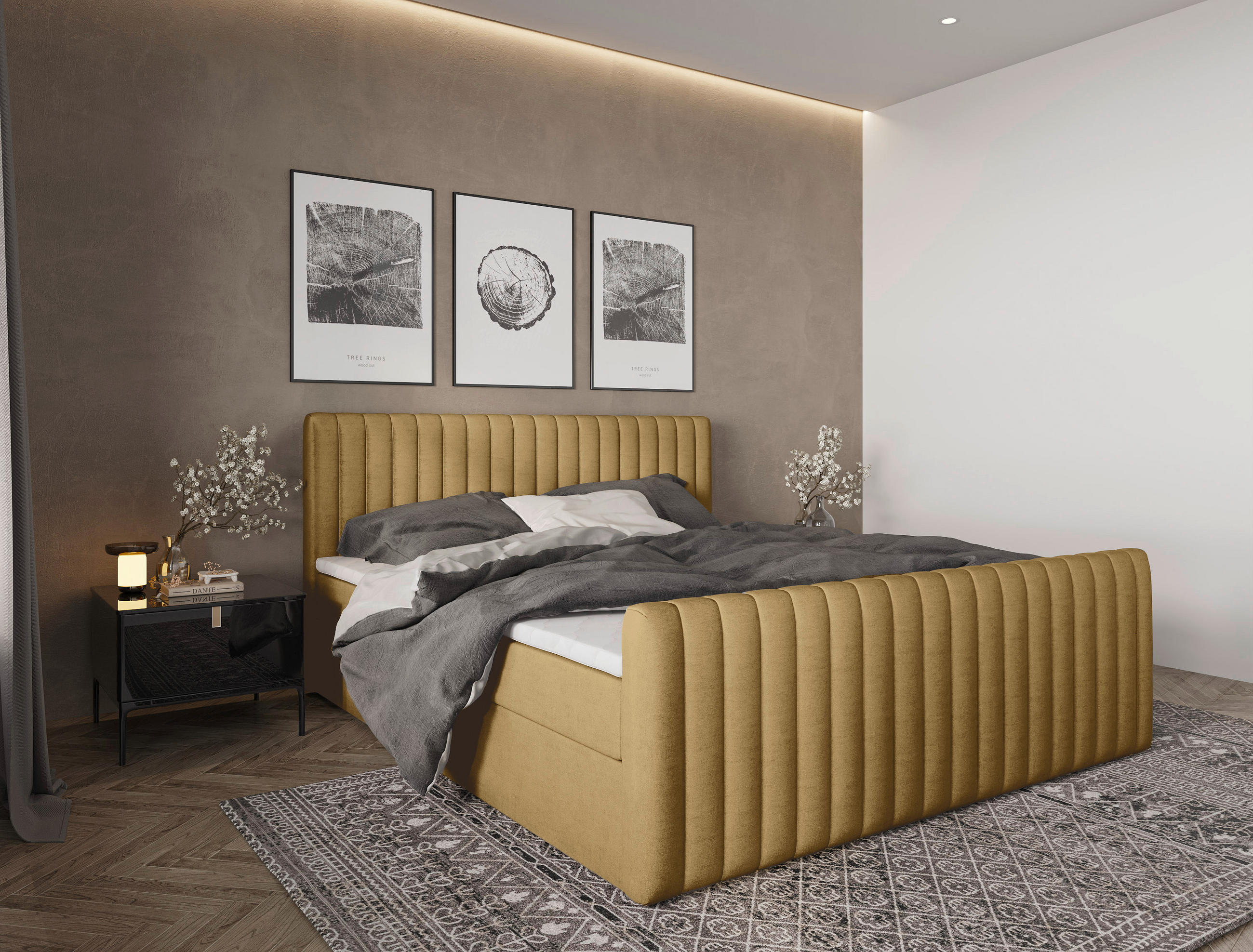 BOXBETT 180/200 cm  Senfgelb  - Senfgelb/Schwarz, Basics, Kunststoff/Textil (180/200cm) - Carryhome