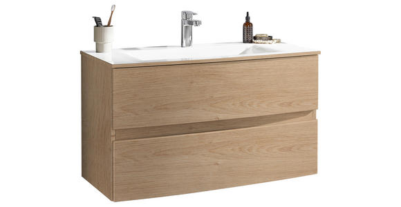 WASCHTISCHKOMBI 91,2 cm  - Eichefarben/Weiß, Design, Holzwerkstoff/Stein (91,2cm) - Novel