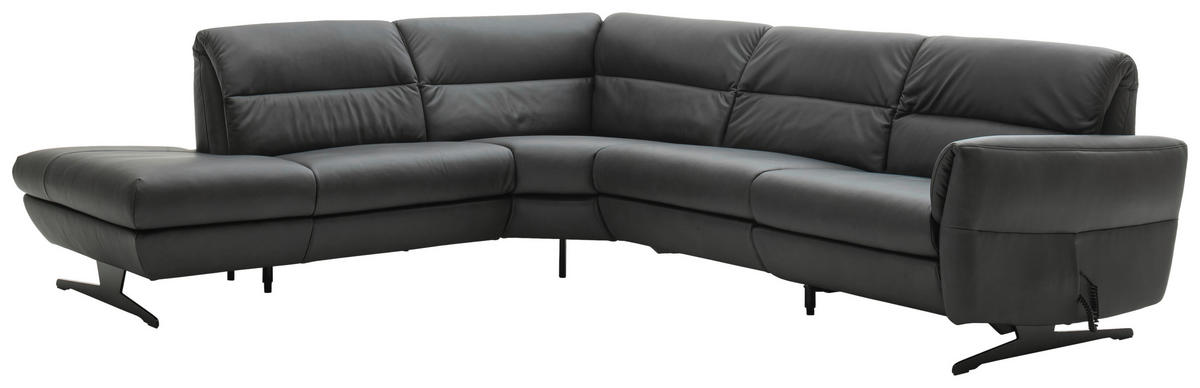 ECKSOFA Anthrazit Echtleder  - Anthrazit/Schwarz, Design, Leder/Metall (258/286cm) - Schöner Wohnen