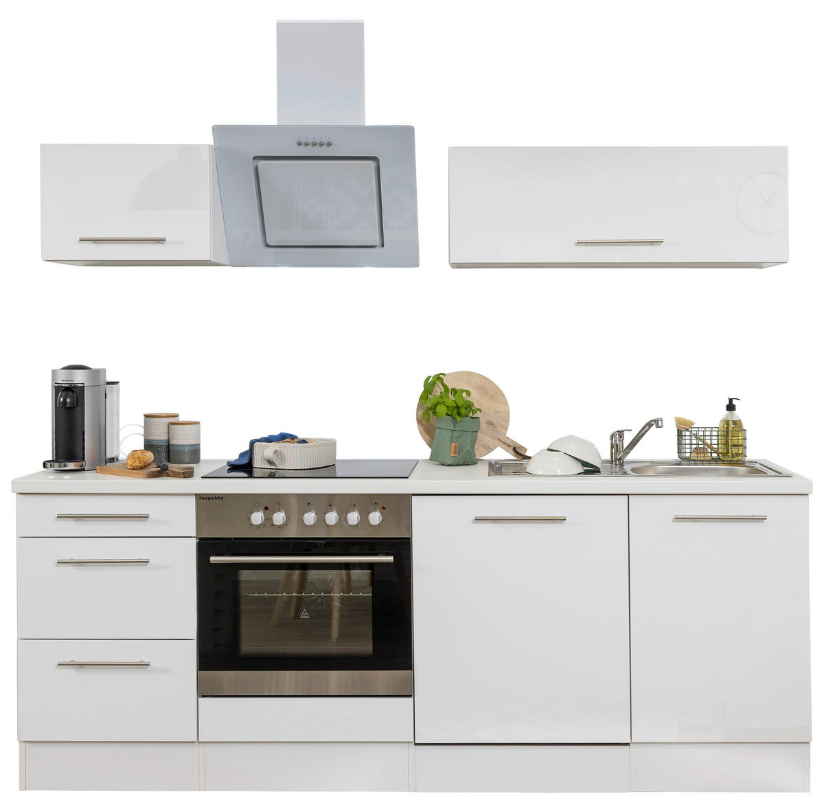 MODULKÖK 220 cm   i vit  - vit/aluminiumfärg, Klassisk, trämaterial (220cm) - Respekta