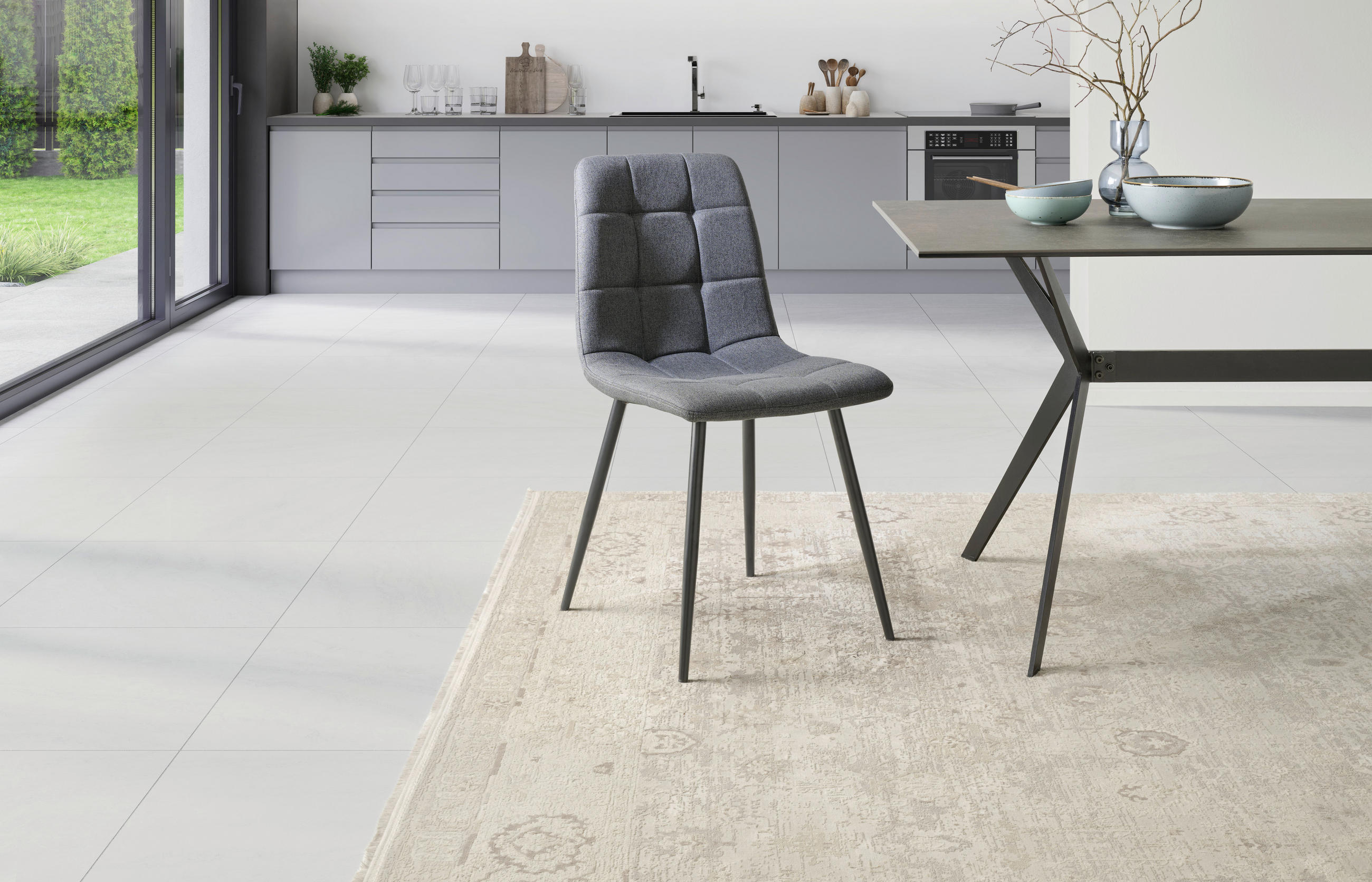 VIERFUßSTUHL  in Eisen Leinenoptik Holz, Metall, Textil  - Schwarz/Grau, KONVENTIONELL, Holz/Textil (44,5/86/54,5cm) - Livetastic